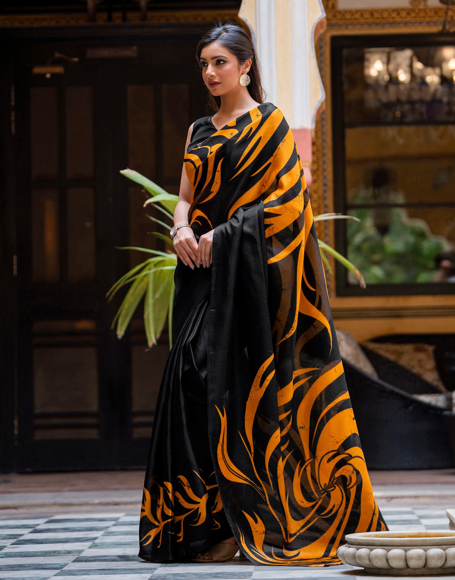 Black Khadi Printed Saree