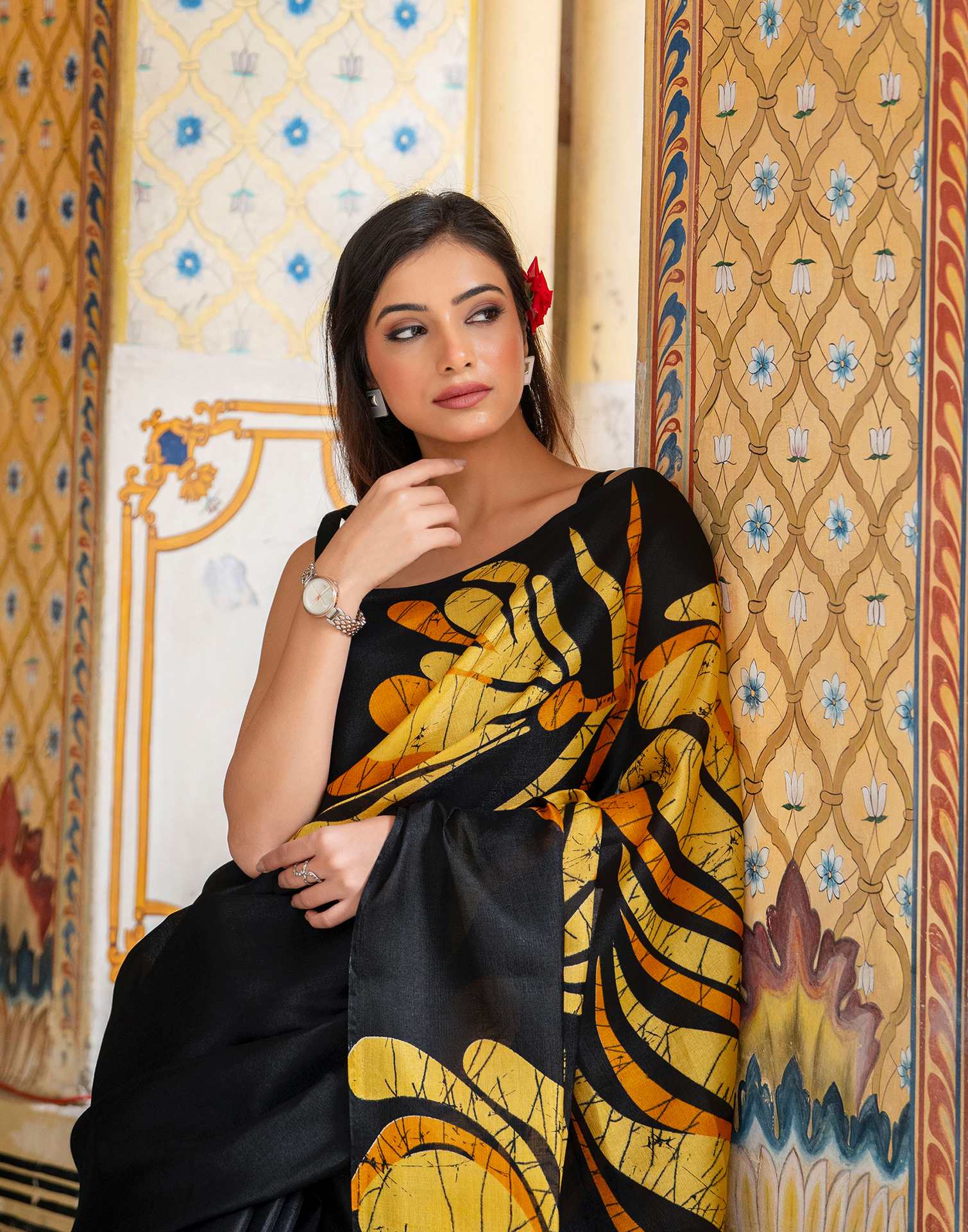 Black Khadi Printed Saree