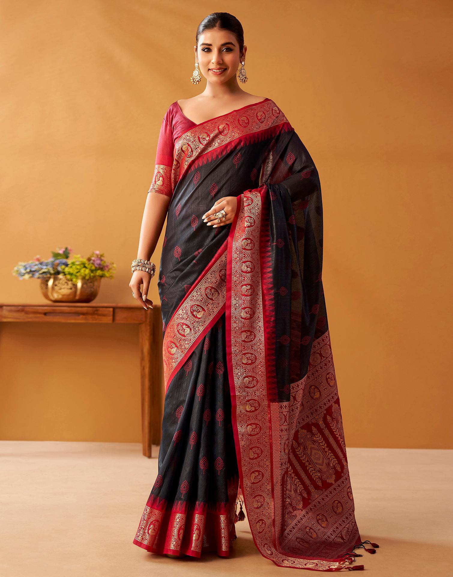 Black Silk Woven Kanjivaram Saree